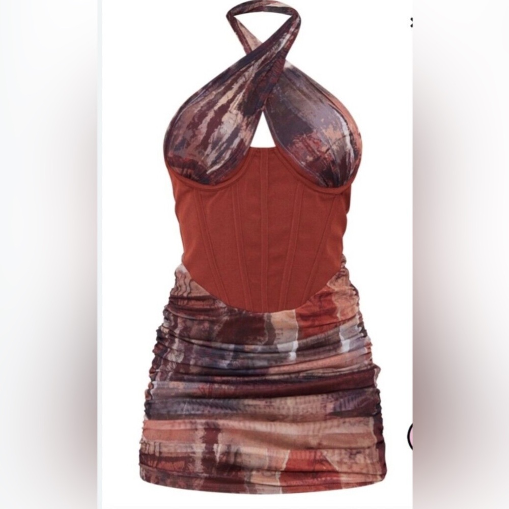 PrettyLittleThing Rust Corset Dress